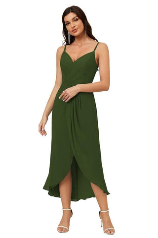 Vestido de dama de honor de gasa con escote en V y abertura media, vestido formal de fiesta, vestido de bienvenida 2803 