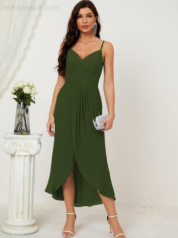 Vestido de dama de honor de gasa con escote en V y abertura media, vestido formal de fiesta, vestido de bienvenida 2803 