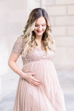 Vestido de maternidad con lentejuelas rosas, vestido maxi de maternidad para baby shower 