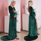 Vestido de terciopelo verde esmeralda con cola
