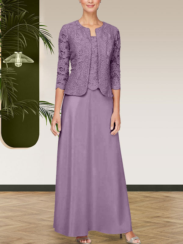 Robe jupe-veste en dentelle pailletée et satin avec veste ouverte