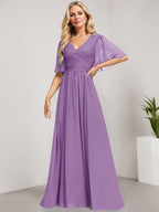 Vestido de novia de corte A, escote en V, largo hasta el suelo, de gasa de encaje con lentejuelas para la madre de la novia 