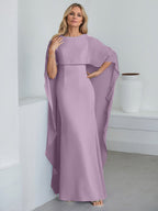Robe fourreau longue en mousseline de soie pour la mère de la mariée, ornée de volants cascade, avec décolleté arrondi. 