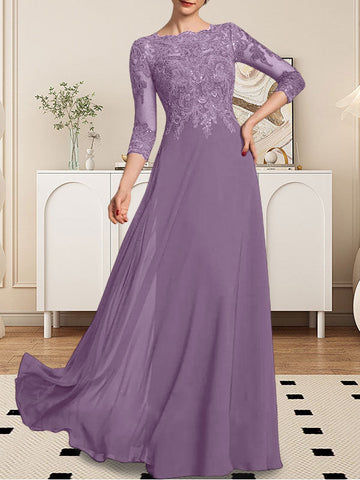 A-line Scoop Floor-Length Lace Chiffon Mother of the Bride Dress With Sequins