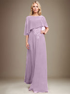 A-line Scoop Floor-Length Chiffon Lace Mother of the Bride Dress With Sequins Beading