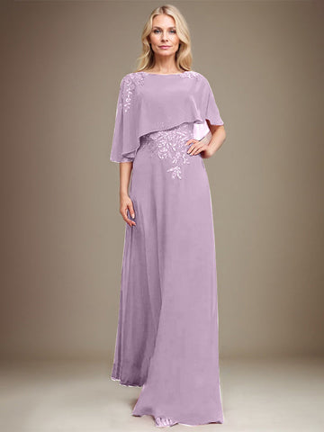 A-line Scoop Floor-Length Chiffon Lace Mother of the Bride Dress With Sequins Beading