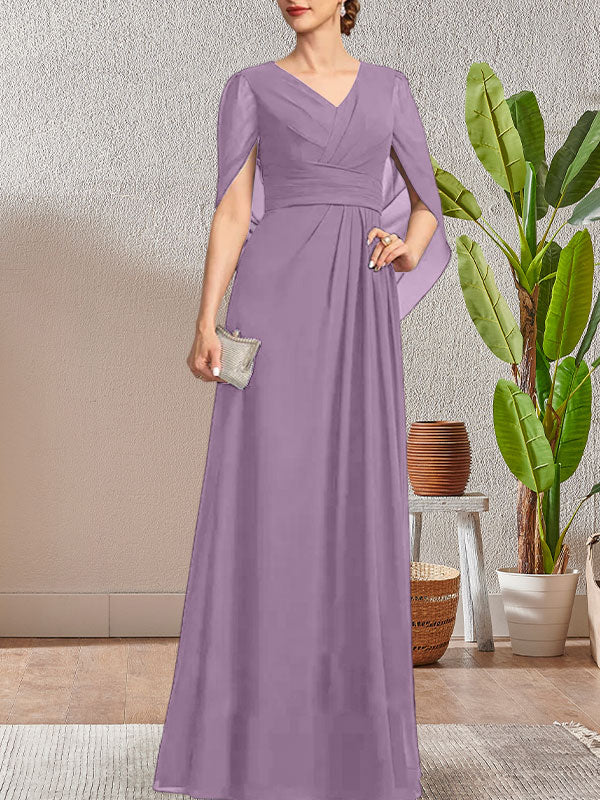 Vestido largo azul marino oscuro de corte A con escote en V para la madre de la novia