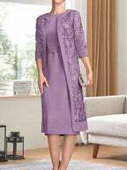 Vestido de gasa corte recto/columna hasta la rodilla para la madre de la novia con lentejuelas plisadas