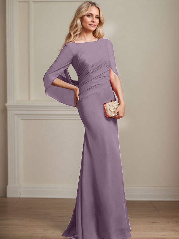 Vestido de chifón hasta el suelo, corte sirena/trompeta, para la madre de la novia, con pliegues 