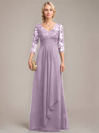 Vestido de novia de corte línea A, escote en V, largo hasta el suelo, de gasa de encaje con volantes en cascada y lentejuelas. 