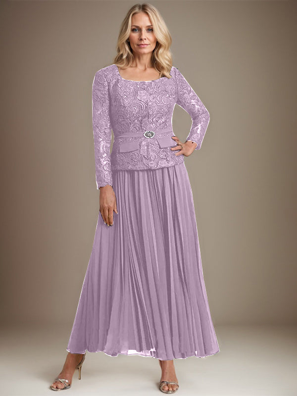 Vestido de gasa corte A, largo hasta el tobillo, para la madre de la novia, con pliegues. 