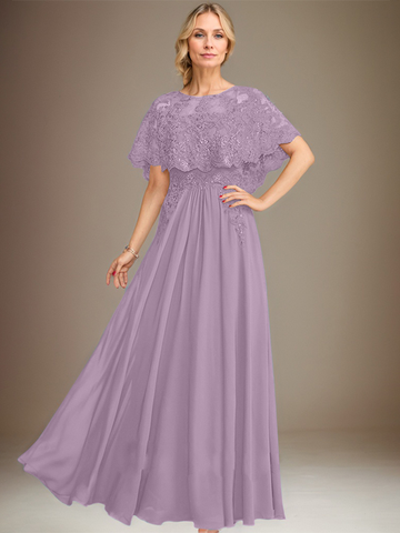 A-line Boat Neck Floor-Length Lace Chiffon Mother of the Bride Dress With Applique Sequins