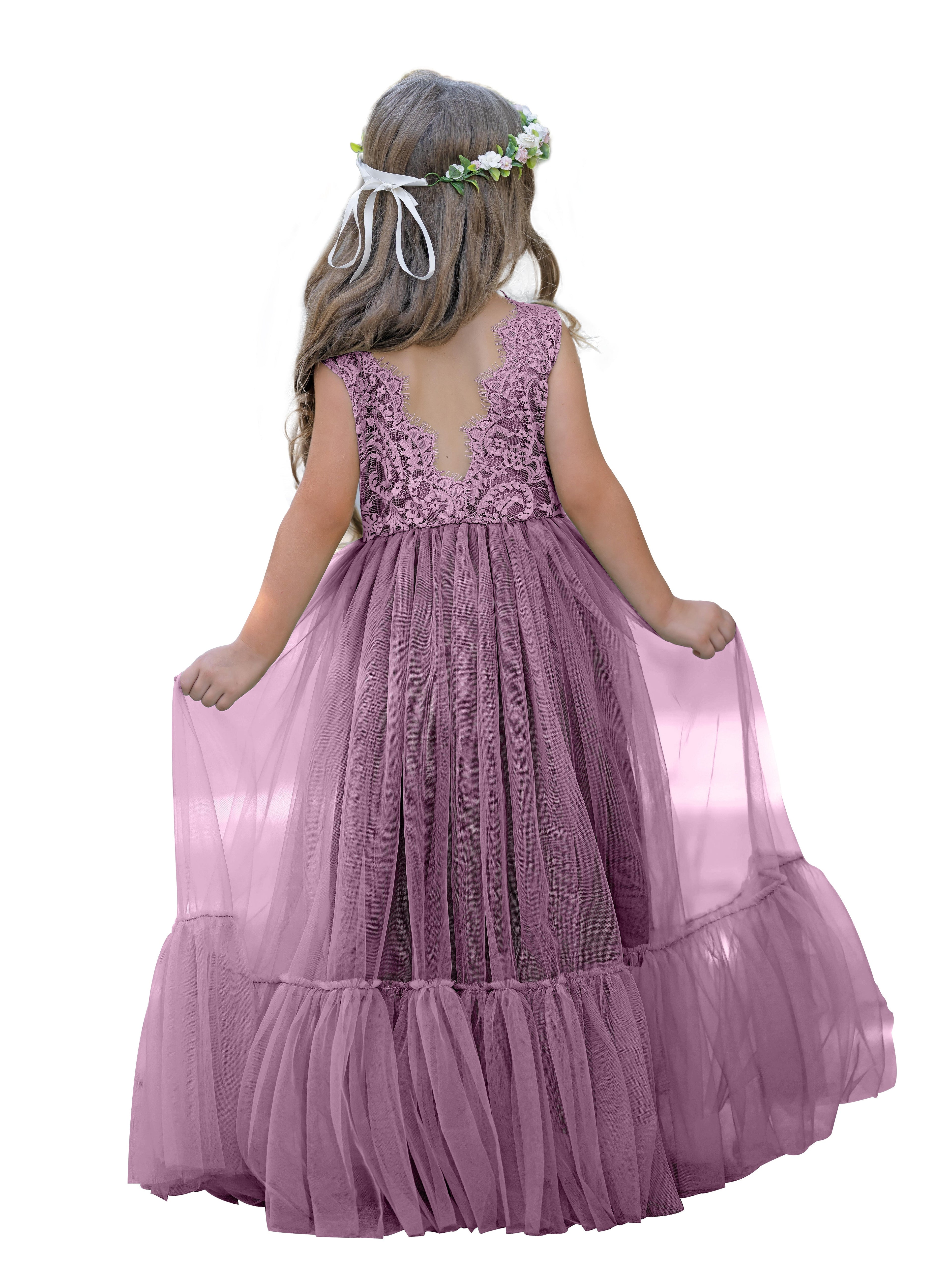 Vestido largo de tul y encaje estilo boho para niña de las flores 