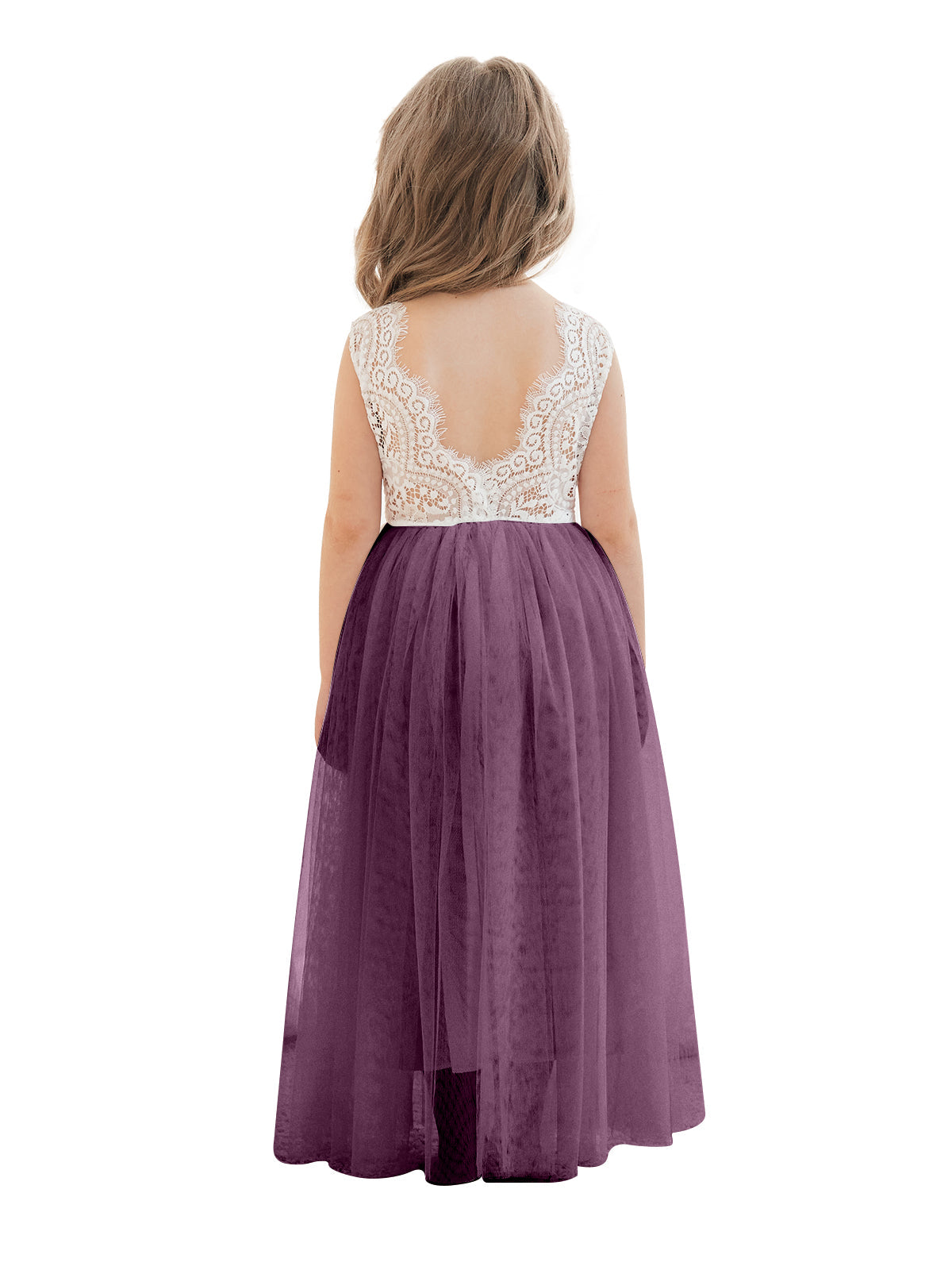 Vestido blanco de tul y encaje de corte A hasta el tobillo (2003227597) 