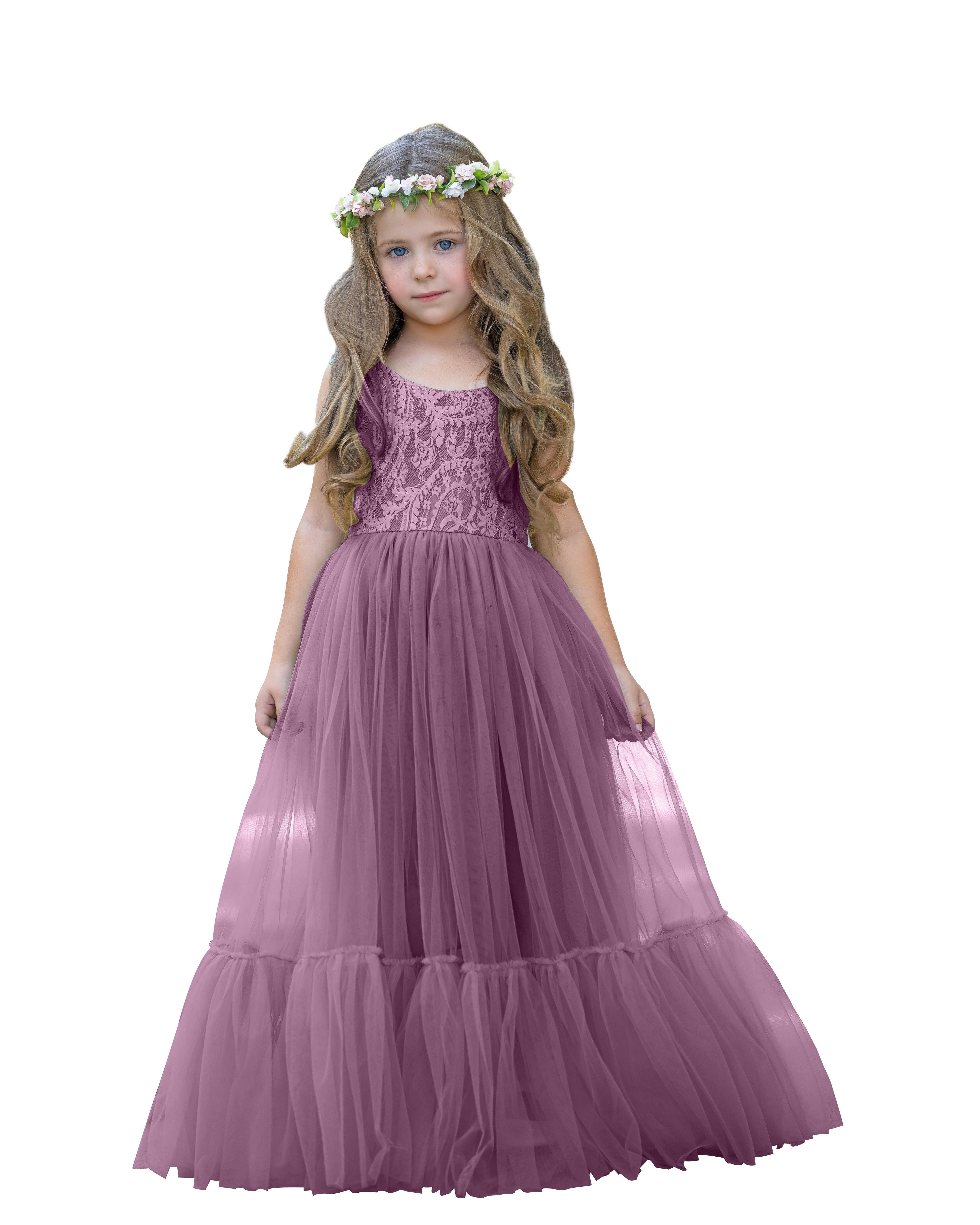 Vestido largo de tul y encaje estilo boho para niña de las flores 