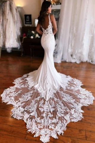 Vestidos de novia de encaje sin mangas con escote en V, estilo sirena, fabulosos, largos hasta el suelo, con apliques y corte sirena.