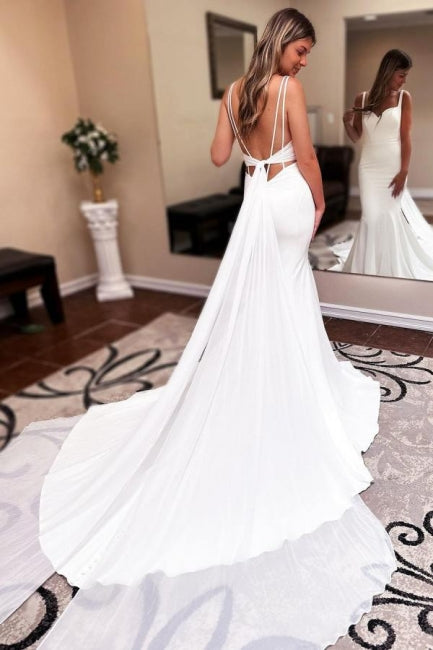 Robe de mariée sirène sans manches, longue jusqu'au sol, à décolleté cœur et volants