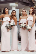Robe de demoiselle d'honneur rose sirène sans bretelles, longueur au sol BD134