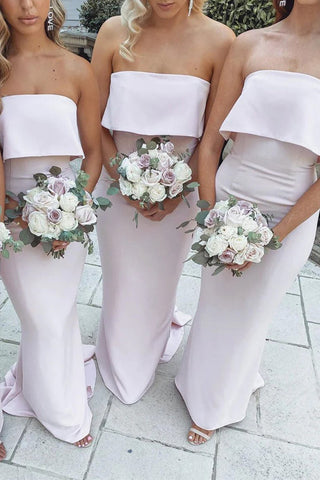 Vestido de dama de honor rosa sin tirantes, corte sirena, largo hasta el suelo BD134