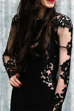 Robe de mariée sirène noire à fleurs, manches longues, modèle WD742
