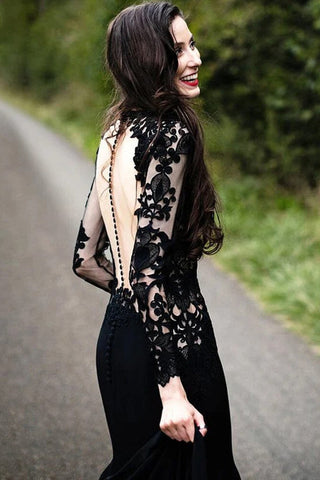 Robe de mariée sirène noire à fleurs, manches longues, modèle WD742