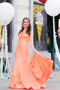 Vestido largo de fiesta naranja con escote halter estilo sirena SYP153