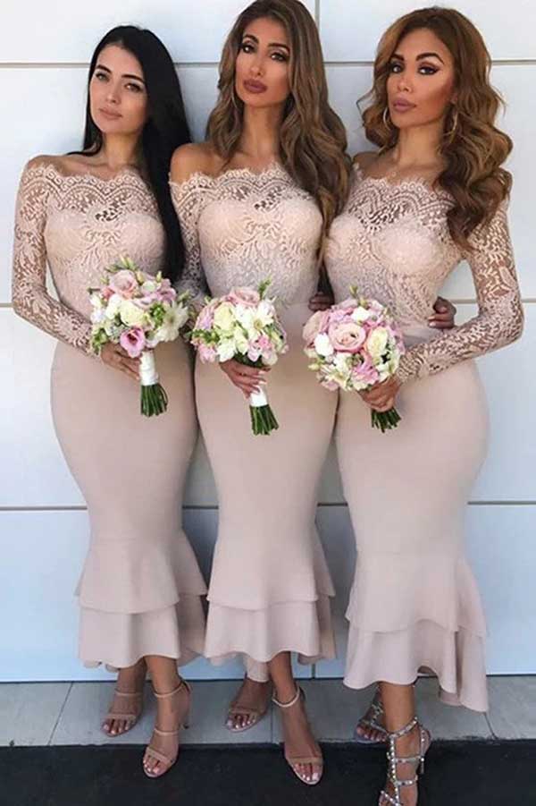 Mermaid Lace Top Off-the-Shoulder Long Sleeves Bridesmaid Dresses
