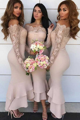 Mermaid Lace Top Off-the-Shoulder Long Sleeves Bridesmaid Dresses