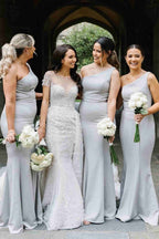 Vestido de dama de honor de sirena gris claro VMB61