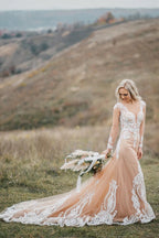 Vestidos de novia bohemios de sirena con mangas largas y apliques WD696