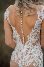Vestidos de novia bohemios de sirena con mangas largas y apliques WD696