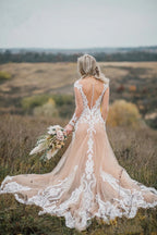 Vestidos de novia bohemios de sirena con mangas largas y apliques WD696