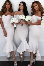 Vestidos de dama de honor estilo sirena con hombros descubiertos hasta la rodilla, vestido para fiesta de bodas 
