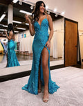 Robe de bal sirène à sequins, col en V et fente
