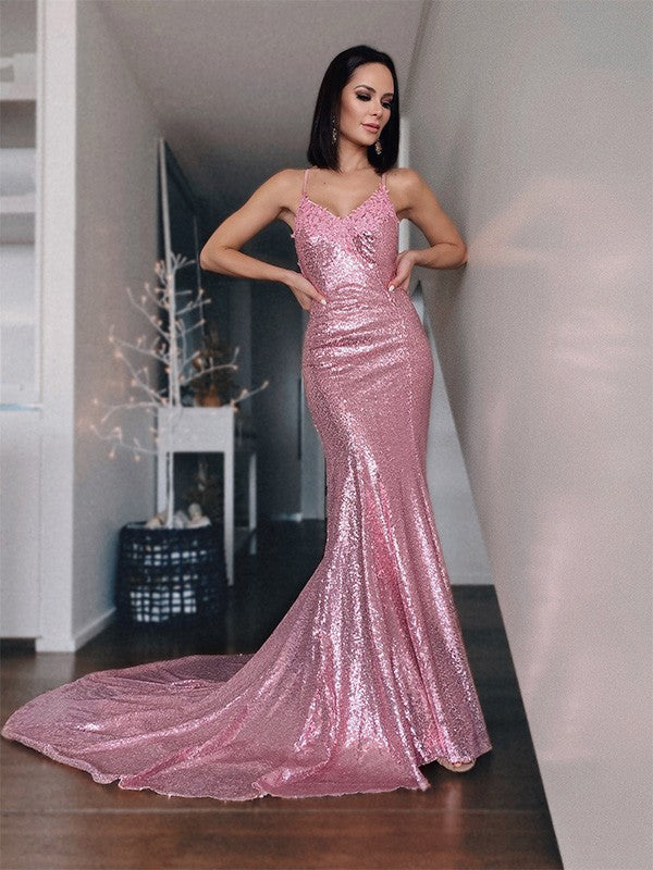 Vestidos de fiesta de sirena con volantes y lentejuelas SYP133