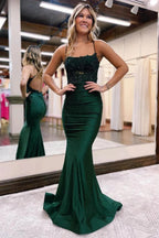 Vestido de fiesta de sirena con tirantes finos de satén