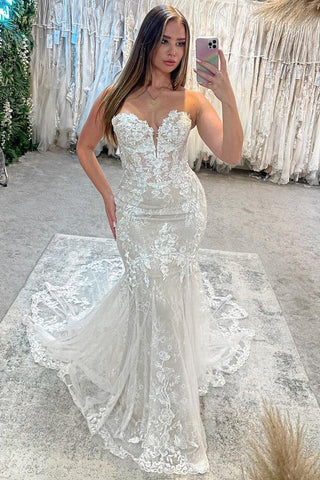 Vestidos de novia elegantes con apliques de encaje y escote corazón estilo sirena WD671