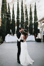Robe de mariée sirène à col en V et manches longues en dentelle WD610