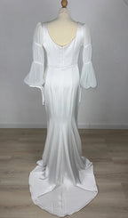 Robe de mariée sirène blanche à col carré et manches longues WD755
