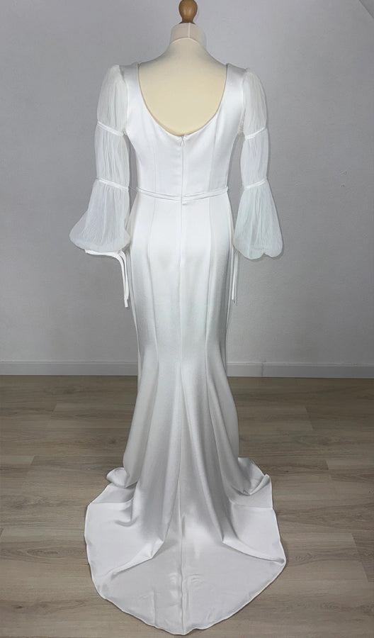 Robe de mariée sirène blanche à col carré et manches longues WD755