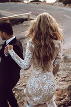 Robe de mariée bohème sirène à manches longues en dentelle, style rustique WD504