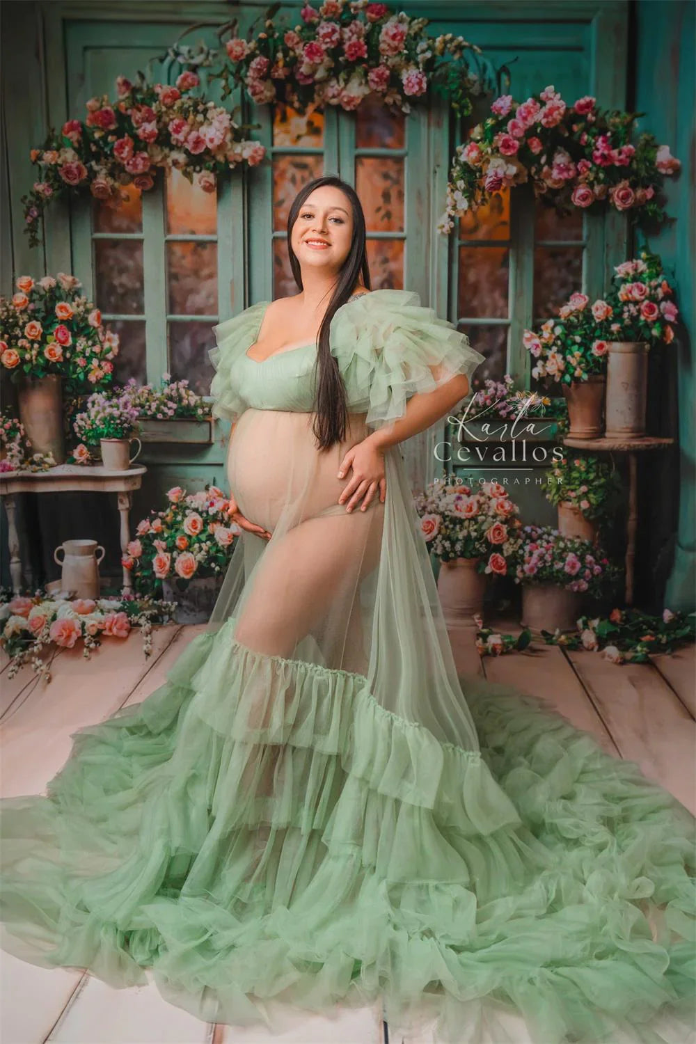 Vestido transparente para sesión de fotos de maternidad con abertura 