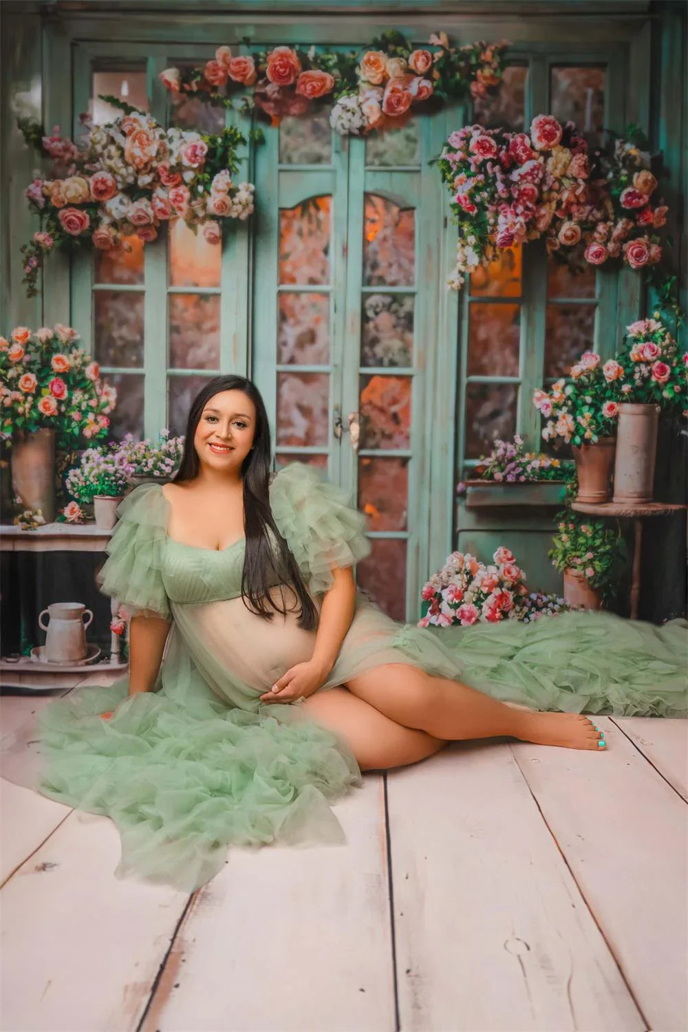 Vestido transparente para sesión de fotos de maternidad con abertura 