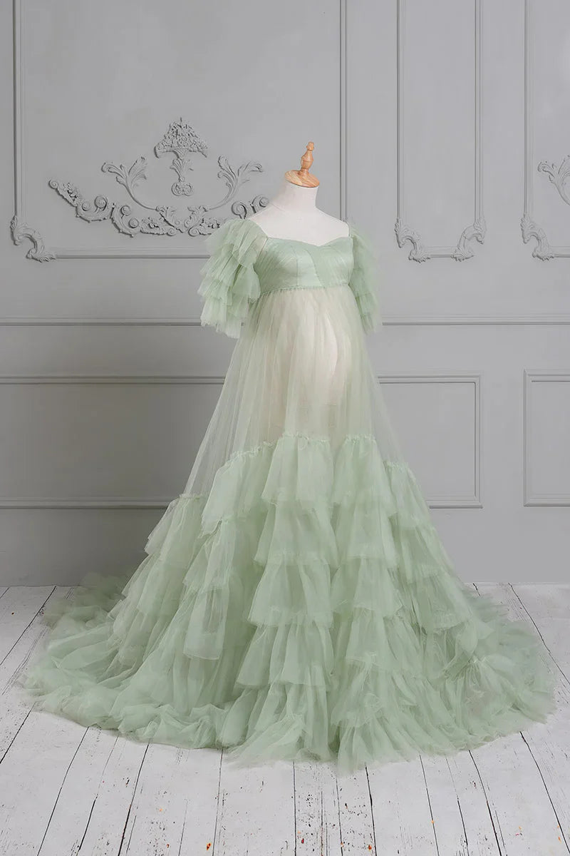 Vestido transparente para sesión de fotos de maternidad con abertura 