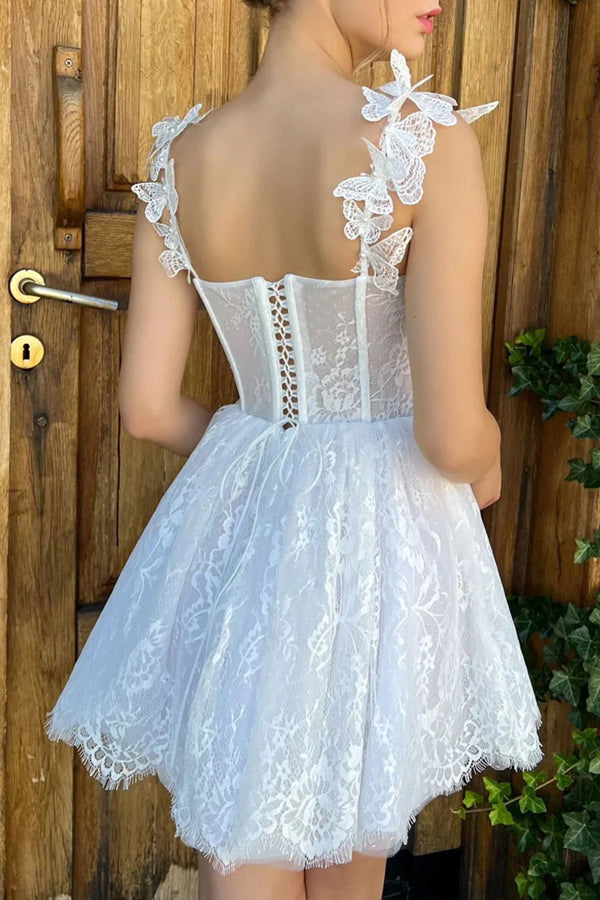 Minivestido blanco de encaje para baile de graduación PD519
