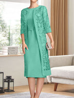 Vestido de gasa corte recto/columna hasta la rodilla para la madre de la novia con lentejuelas plisadas