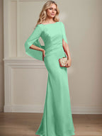 Vestido de chifón hasta el suelo, corte sirena/trompeta, para la madre de la novia, con pliegues 