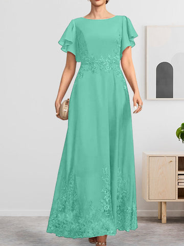 A-line Scoop Ankle-Length Lace Chiffon Mother of the Bride Dress With Sequins