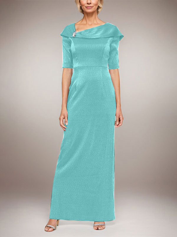 Robe longue fourreau scintillante avec revers à poignets et manches coudes 