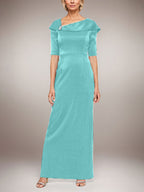 Robe longue fourreau scintillante avec revers à poignets et manches coudes 